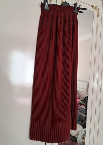Bordo Pilili Uzun Kadın Etek - Görsel 2