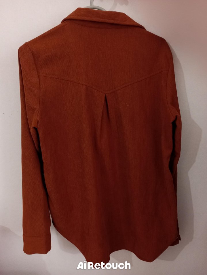 Düğmeli Kahverengi Keten Kadın Gömlek - Görsel 3