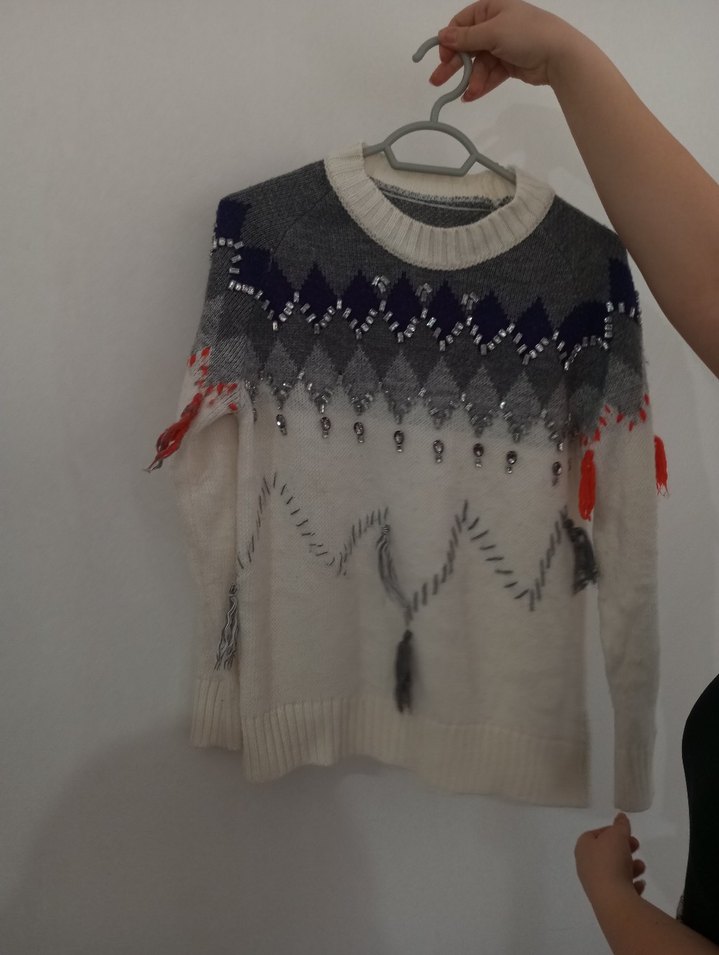 Nakışlı Bohem Kadın Triko Kazak - Görsel 2