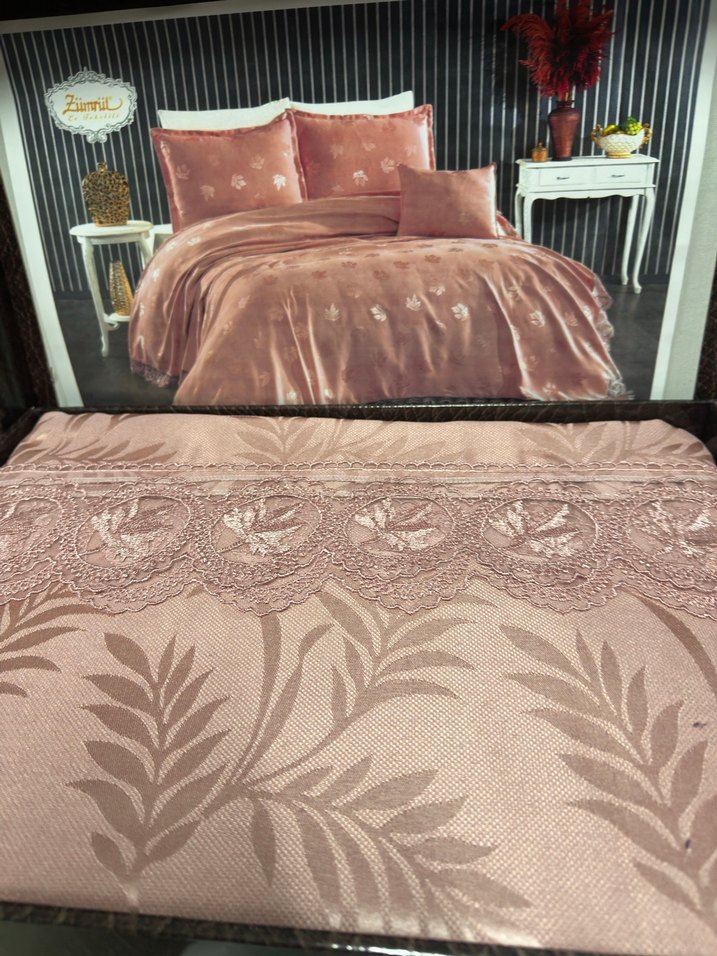 Mor Dantelli Yatak Örtüsü Seti - Görsel 3