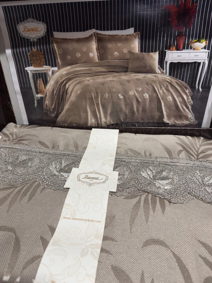 Mor Dantelli Yatak Örtüsü Seti - Görsel 2