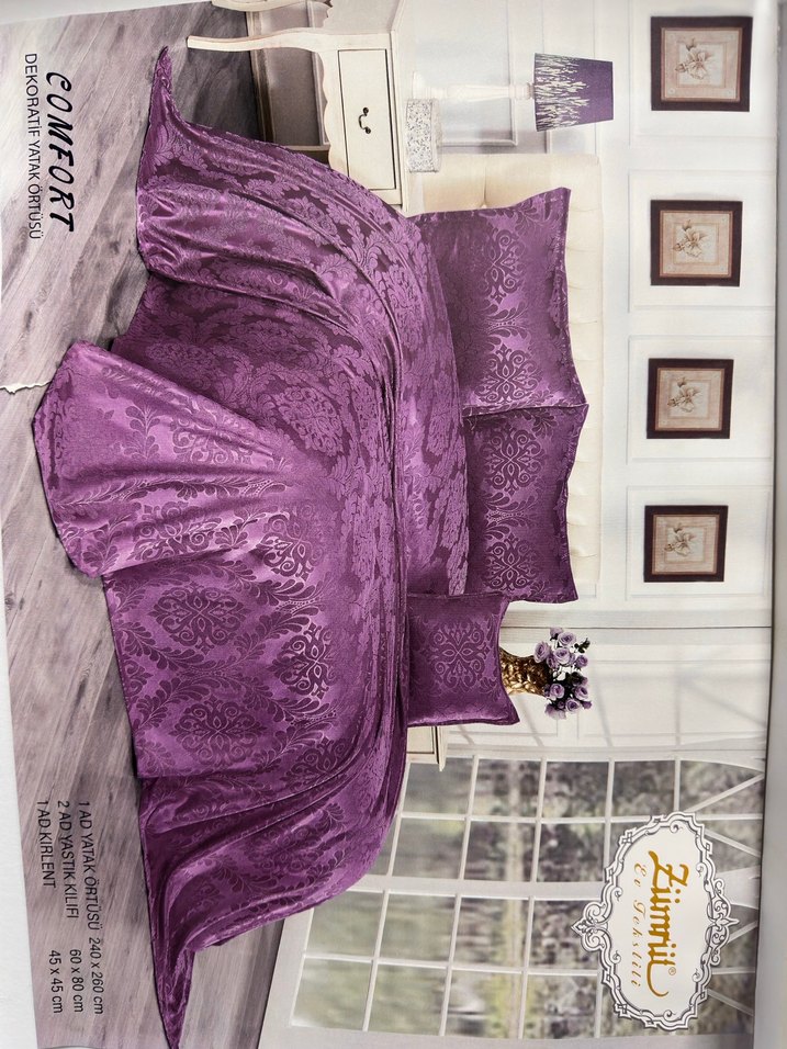 Mor Dantelli Yatak Örtüsü Seti - Görsel 4