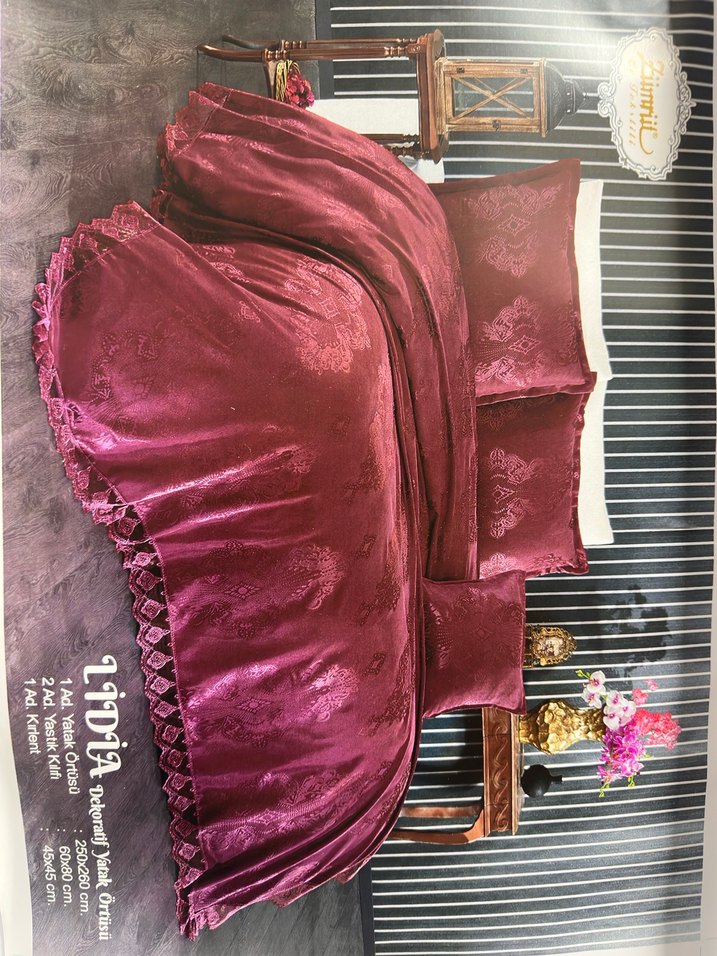 Mor Dantelli Yatak Örtüsü Seti - Görsel 5