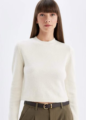 Beyaz Kadın Yün Triko Kazak - Görsel 2