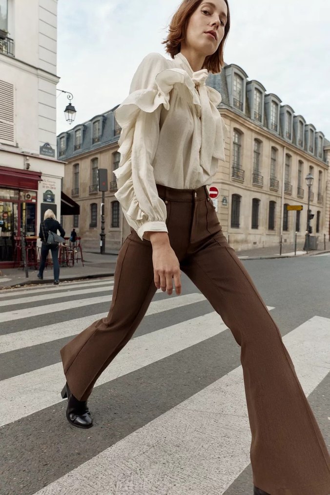 Kemer Detaylı Kahverengi Kadın Denim Pantolon - Görsel 2