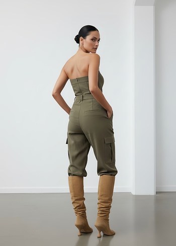 Kemerli haki Kadın  Tulum - Görsel 3