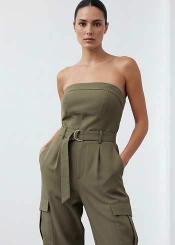 Kemerli haki Kadın  Tulum - Görsel 4