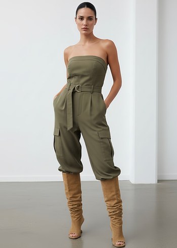 Kemerli haki Kadın  Tulum - Görsel 2