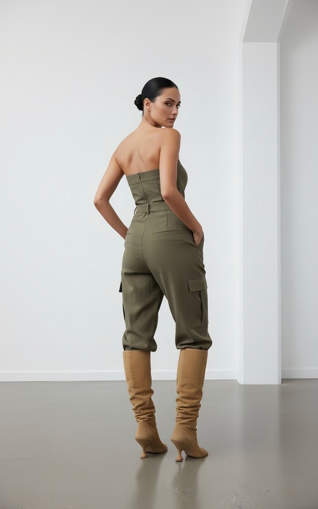 Kemerli haki Kadın  Tulum - Görsel 3