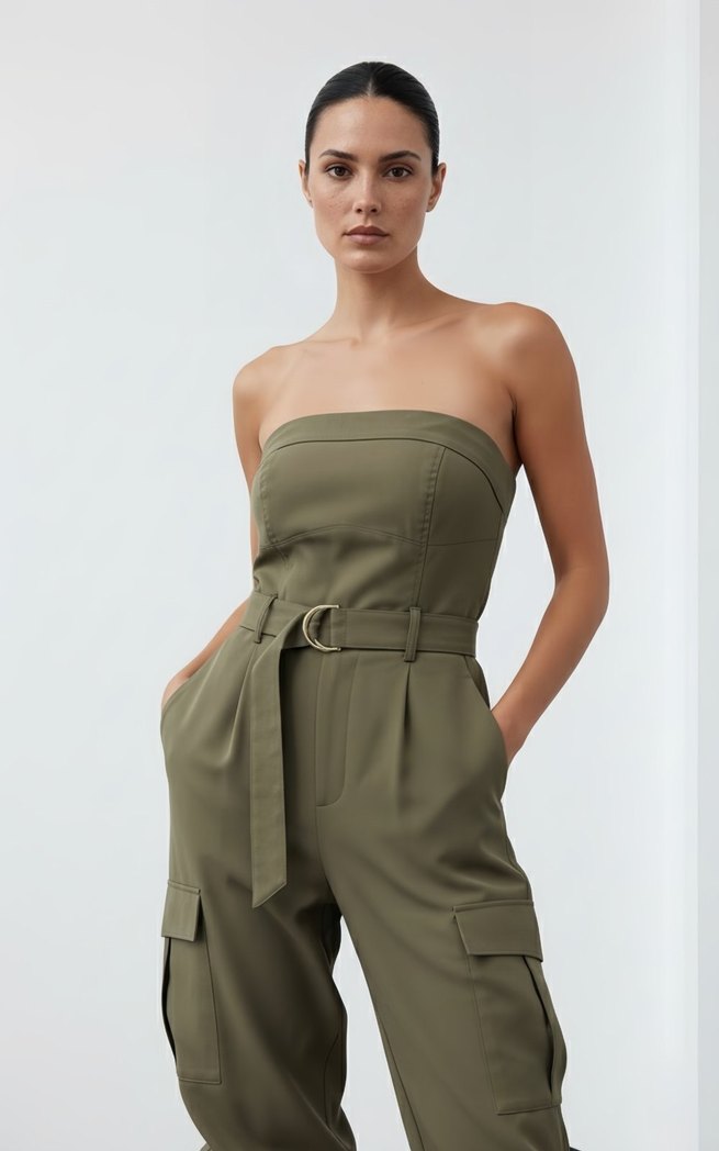 Kemerli haki Kadın  Tulum - Görsel 4