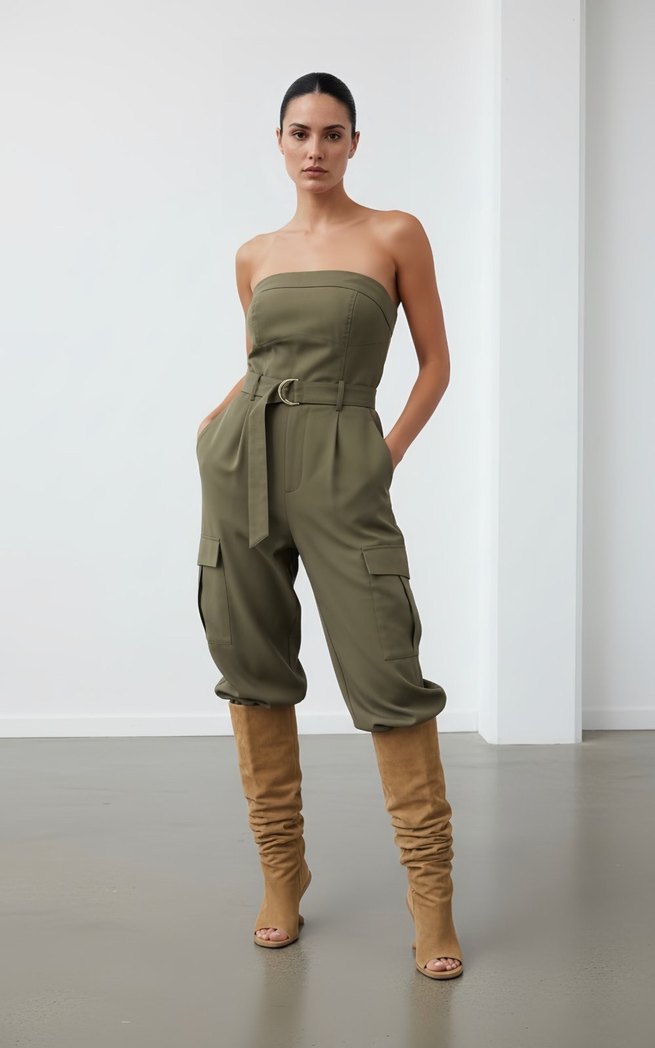 Kemerli haki Kadın  Tulum - Görsel 2