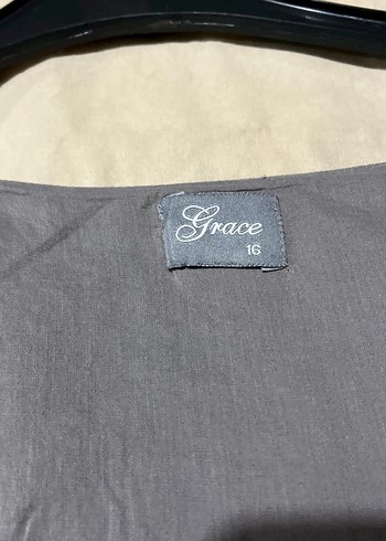 Gri Kısa Kollu Nakışlı Keten Midi Elbise - Görsel 2