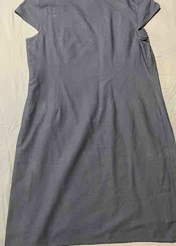 Gri Kısa Kollu Nakışlı Keten Midi Elbise - Görsel 3