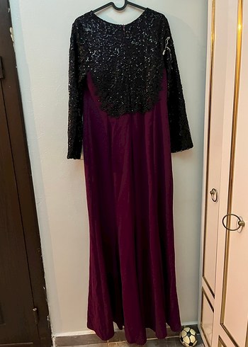 Bordo Uzun Kollu Drapeli Uzun Abiye Elbise - Görsel 3