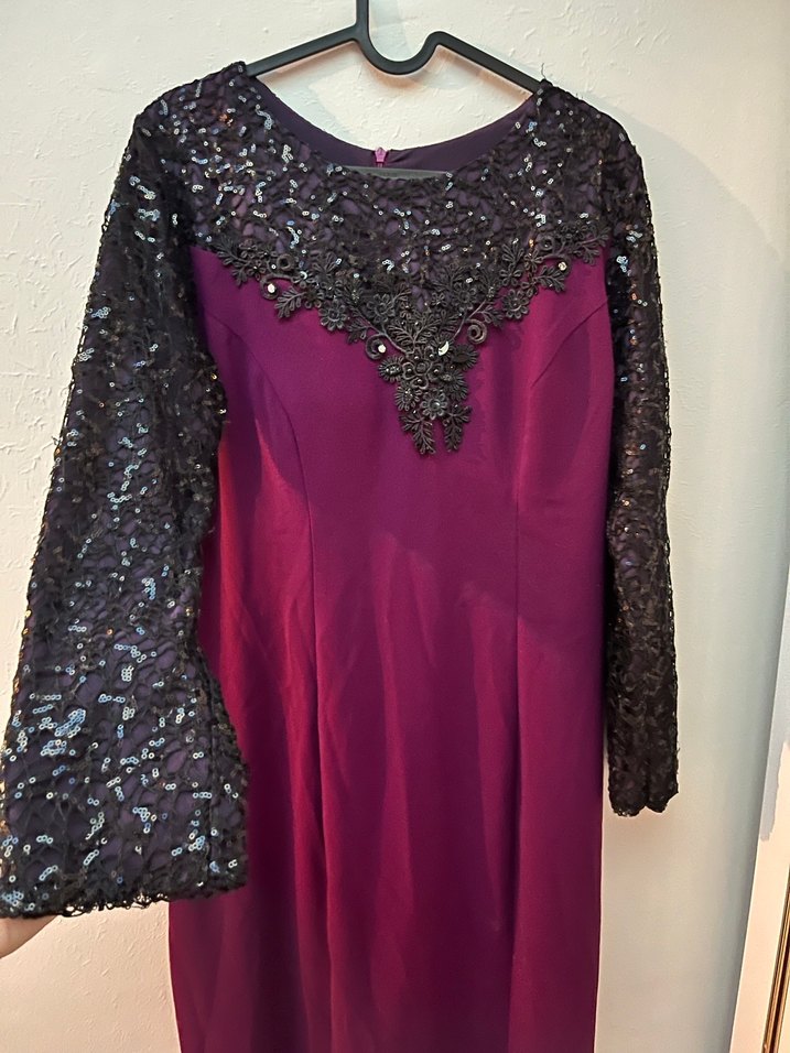 Bordo Uzun Kollu Drapeli Uzun Abiye Elbise - Görsel 2