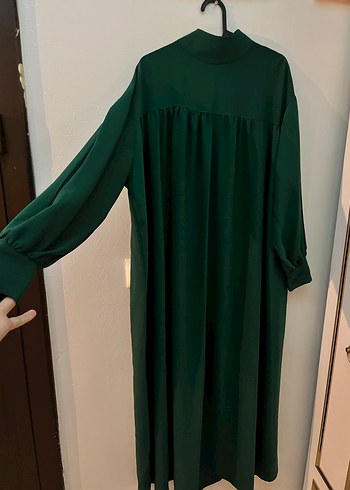 Uzun, Salaş Kesim, Yüksek Yakalı Yeşil Elbise - Görsel 2