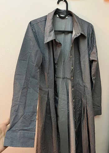 Gri Uzun Hamile Keten Ceket - Görsel 2