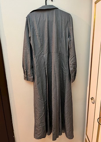 Gri Uzun Hamile Keten Ceket - Görsel 3