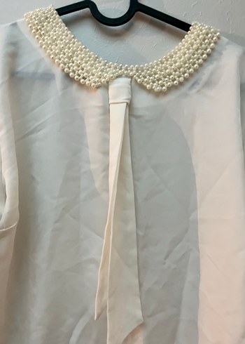 İnci Detaylı Beyaz Yakalı Keten Gömlek - Görsel 2