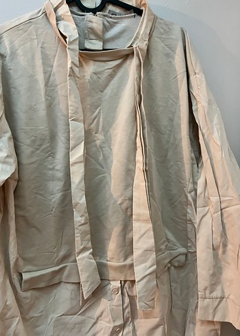 Bej Keten Midi Uzun Kollu Gömlek - Görsel 2