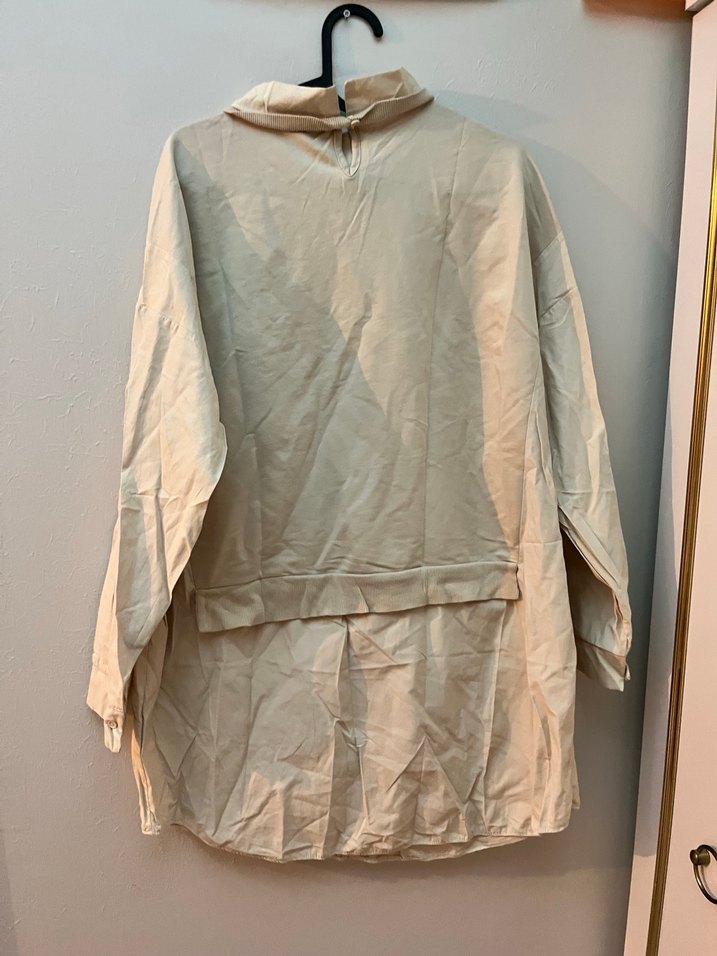 Bej Keten Midi Uzun Kollu Gömlek - Görsel 3