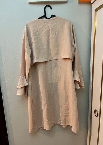 Bej Uzun Keten Kadın Ceket - Görsel 3