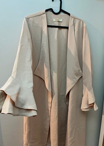 Bej Uzun Keten Kadın Ceket - Görsel 2