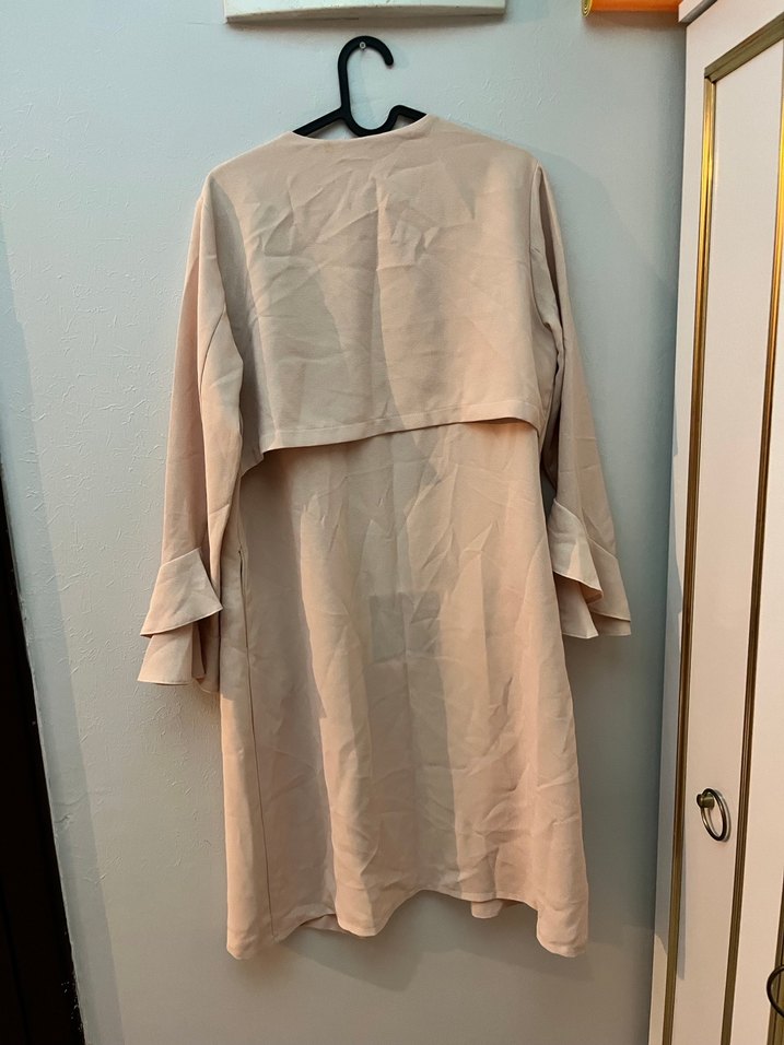 Bej Uzun Keten Kadın Ceket - Görsel 3