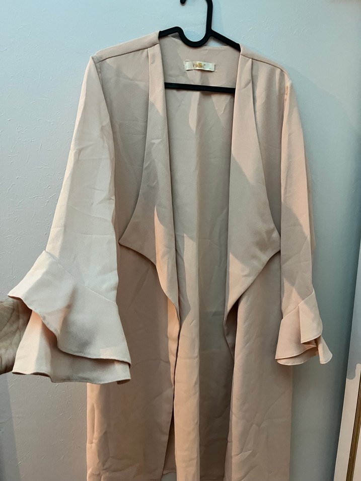 Bej Uzun Keten Kadın Ceket - Görsel 2