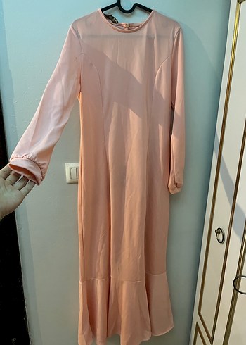 Pembe Uzun Kollu Drapeli Uzun Elbise - Görsel 2