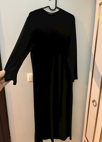 Siyah Uzun Kollu Drapeli Kadın Elbise - Görsel 2