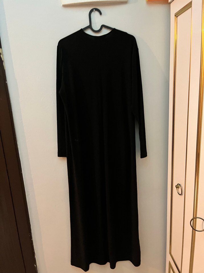 Siyah Uzun Kollu Drapeli Kadın Elbise - Görsel 3