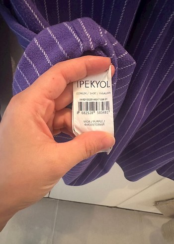 Düğmeli Mor Çizgili Kadın Dış Gömlek - Görsel 5