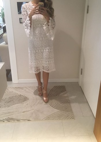 Dantel İşlemeli Uzun Kollu Bohem Nişan Elbisesi - Görsel 2