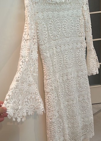 Dantel İşlemeli Uzun Kollu Bohem Nişan Elbisesi - Görsel 5