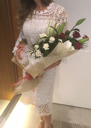 Dantel İşlemeli Uzun Kollu Bohem Nişan Elbisesi - Görsel 3