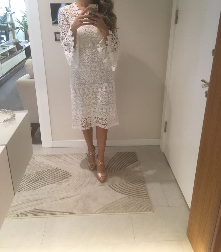 Dantel İşlemeli Uzun Kollu Bohem Nişan Elbisesi - Görsel 2