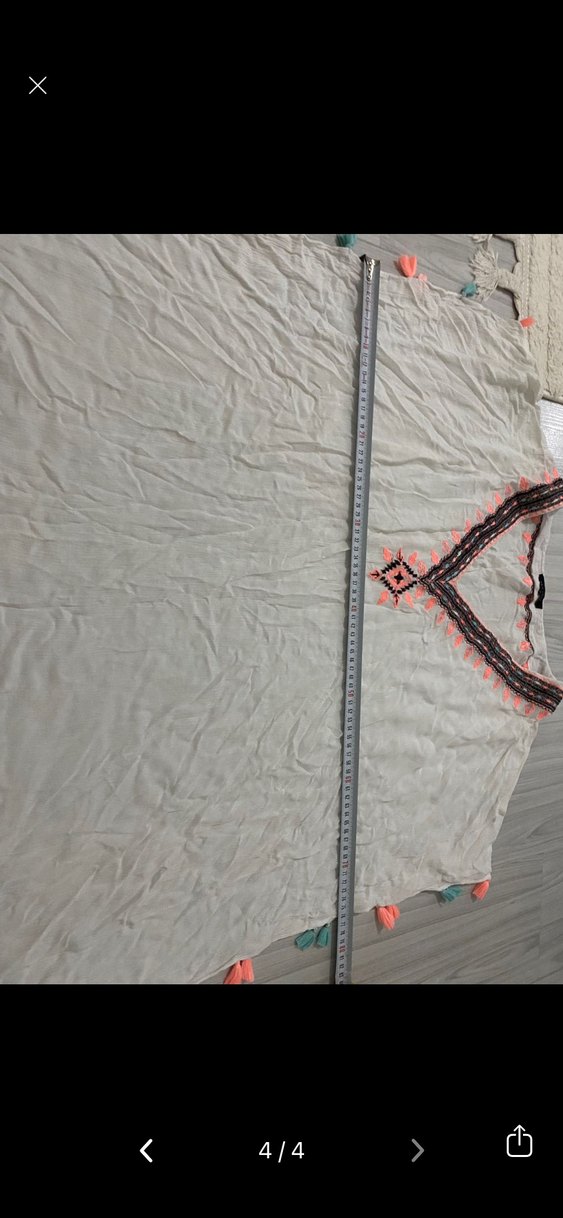 Püsküllü Nakışlı Beyaz Bohem pareo - Görsel 4