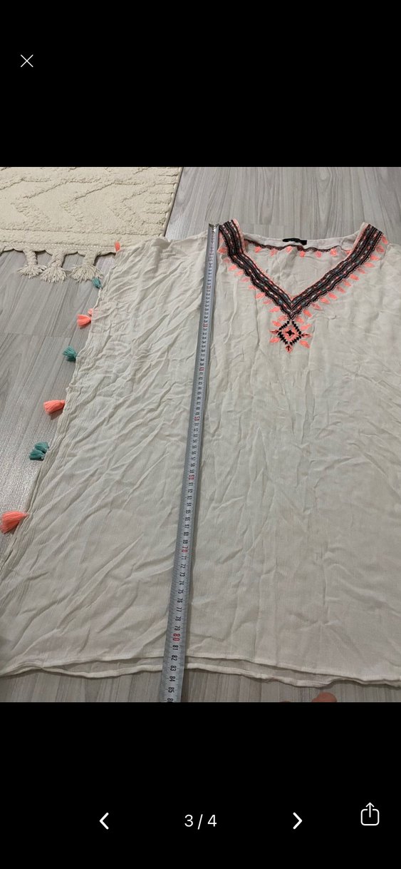 Püsküllü Nakışlı Beyaz Bohem pareo - Görsel 3