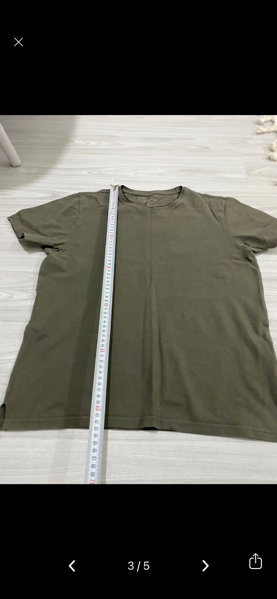 Erkek Keten Kısa Kollu Haki Tişört - Görsel 3