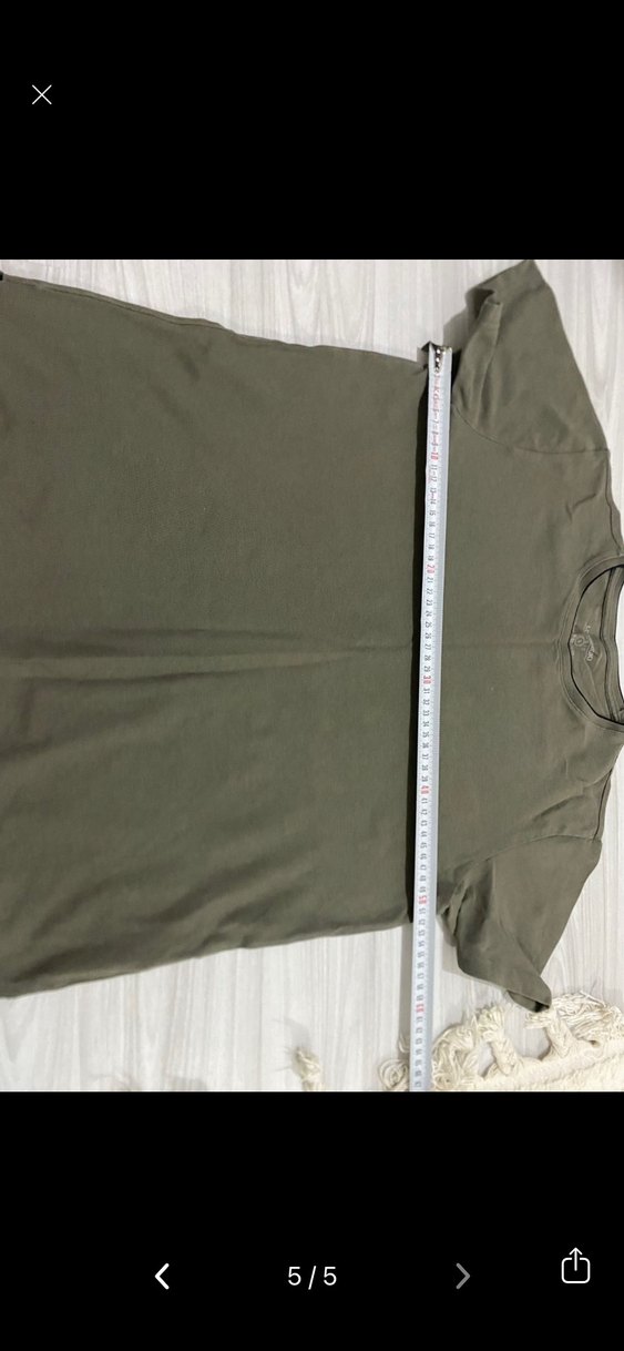 Erkek Keten Kısa Kollu Haki Tişört - Görsel 4