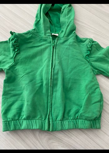 Kız Çocuk Yeşil Kapüşonlu Fermuarlı Sweatshirt - Görsel 2