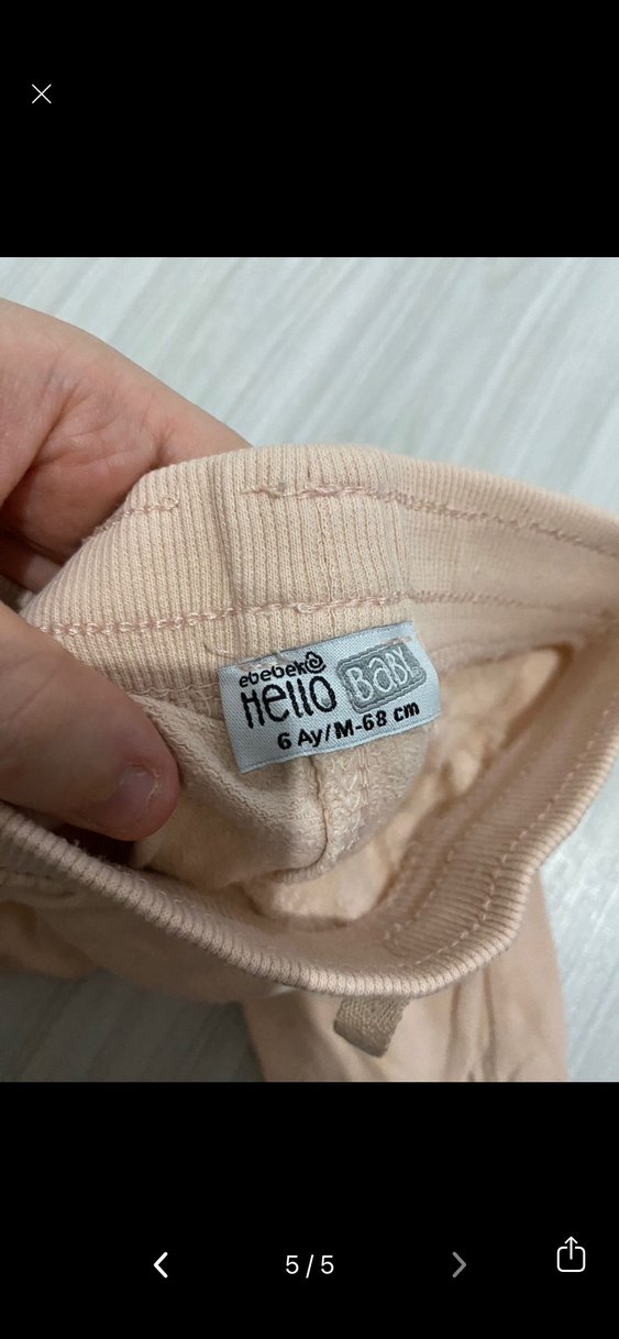 Kız Çocuk Bej ve Desenli Pamuk Pantolon - Görsel 5