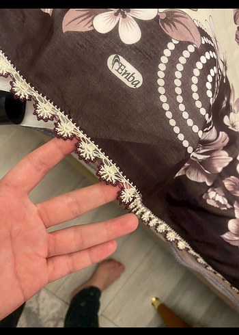 Dantel Detaylı Kahverengi Bohem Kadın Fular - Görsel 2