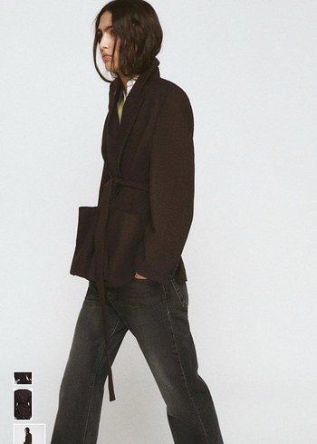 Kahverengi Kemerli Kadın Blazer Ceket - Görsel 4