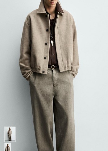 Bej Erkek Regular Fit Dokulu Ceket - Görsel 2