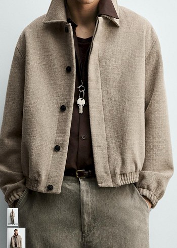 Bej Erkek Regular Fit Dokulu Ceket - Görsel 3