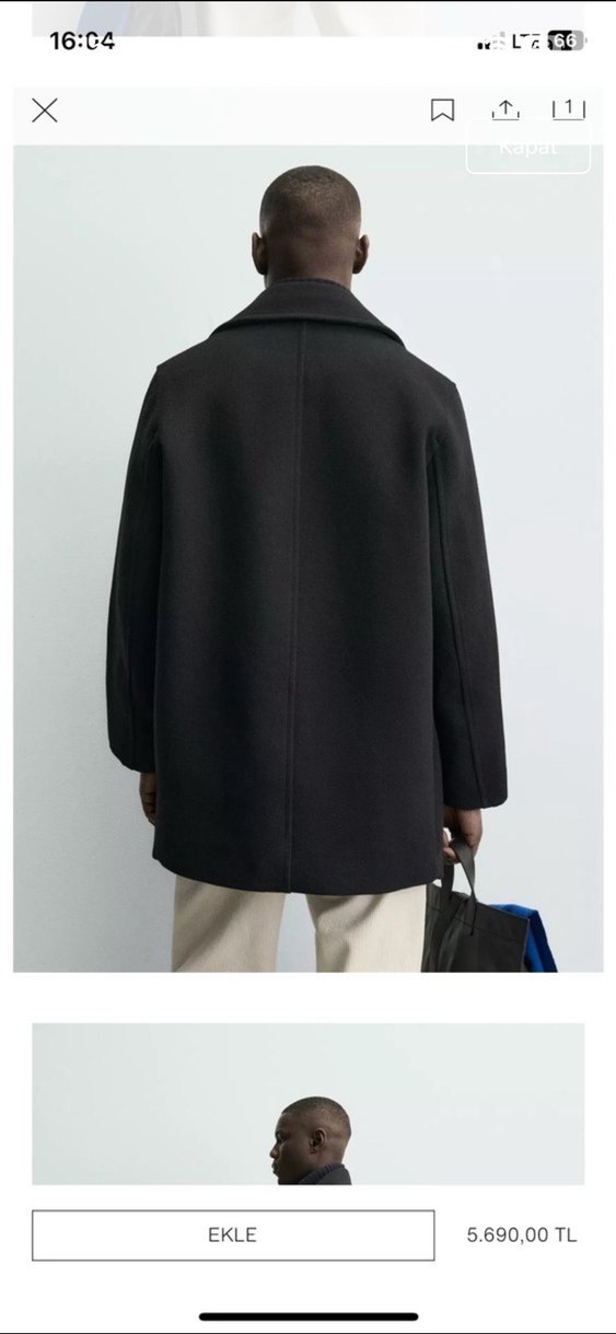 Erkek Siyah Regular Fit Midi Kaban - Görsel 2