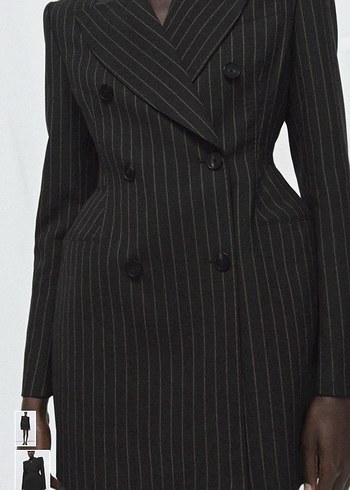 Düğmeli Siyah Çizgili Mini Blazer Elbise xs s m L - Görsel 2