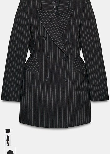Düğmeli Siyah Çizgili Mini Blazer Elbise xs s m L - Görsel 5
